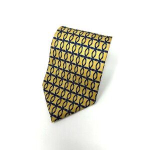 Nordstrom Made In Italy 100% Silk Tie Gold & Blue Chain Pattern  61.5" L x 3.75"